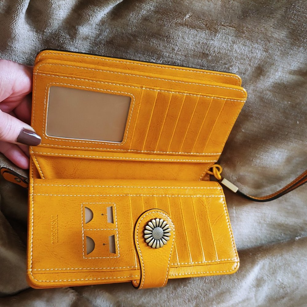 Gold Wristlet Clutch Wallet with Floral Snap - Picture 6 of 12
